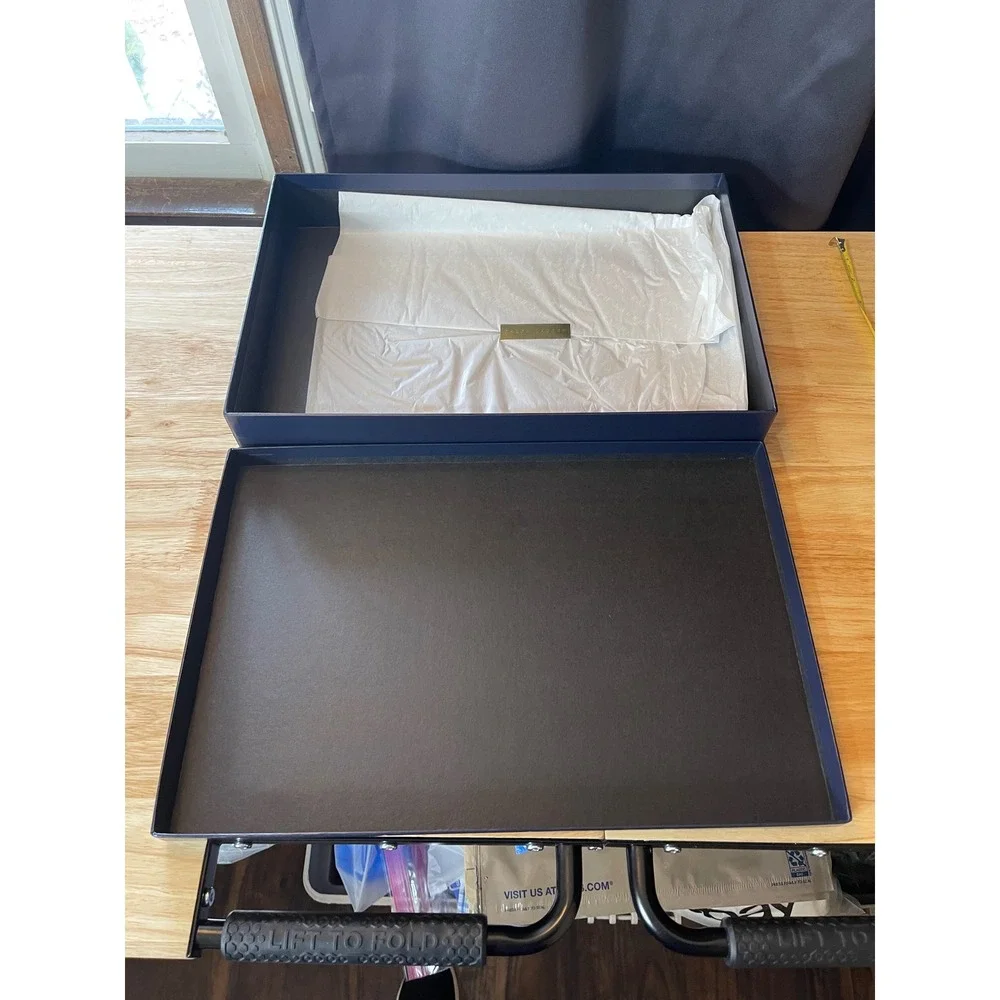 Ralph Lauren Navy Blue Gold Logo Large Gift Storage Box 17x11.5x2.5 Tissue Paper